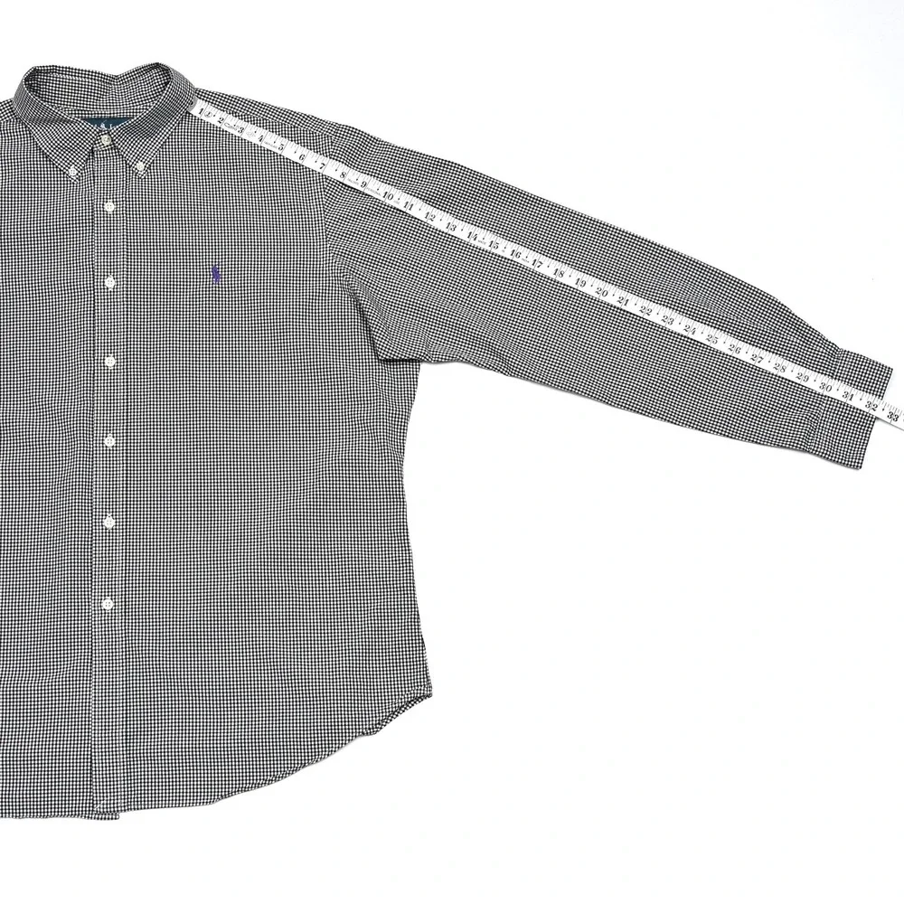VTG Polo Ralph Lauren Shirt Mens XL Black White‎ Plaid Gingham Check Button Down